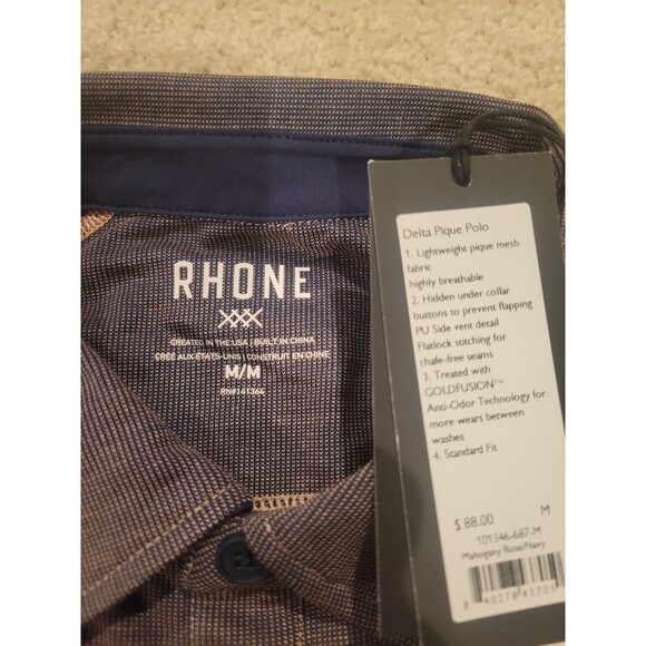 NEW Rhone Delta Pique Short Sleeve Polo Shirt Top Performance Men MED Anti Odor - Picture 8 of 12